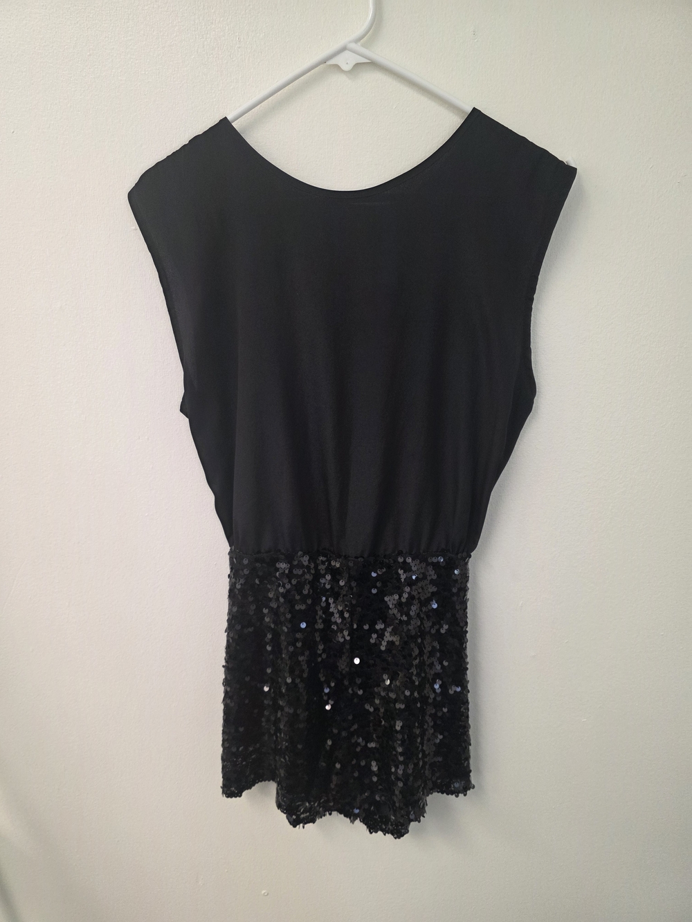 Better Be Black Cap Sleeve Top with Sequin Hem
